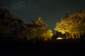 Mountain Road through the forest on a full moon night. Scenic night landscape of dark blue sky with moon. Azerbaijan. Long shutter Royalty Free Stock Photo