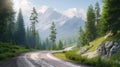 Mountain road in the forest. Summer landscape. Generated AI Royalty Free Stock Photo