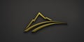 Mountain road gold logo. 3D Render illustration