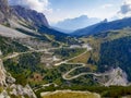 Mountain road with hairpin turns in the Dolomites of Italy