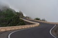 Mountain road in the morning mist in the north of Tenerife. Mirador observation deck Risco Amogoje.