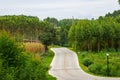 Mountain road on the outskirts of the green tree-shaded countryside