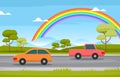 Mountain Road Rainbow Nature Landscape Scenery Illustration Royalty Free Stock Photo