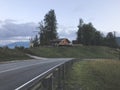 Mountain road and small house in Caucasus mountains. Sochi, Russia Royalty Free Stock Photo