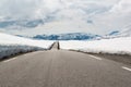 Mountain road through the snow, National Tourist Route Aurlandsfjellet, Norway