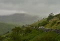 Mountain road in Snowdonia in the rain
