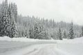 Mountain road in snowstorm