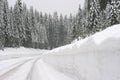 Mountain road in snowstorm