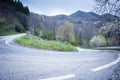 Asphalted mountain road on a spring day