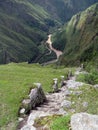 Mountain road stepwise of Machu Picchu. Peru