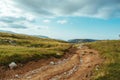 Mountain road valley sky clouds landscape