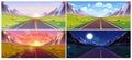 Mountain road view landscape cartoon landscape set