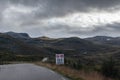 Mountain road warning drive autumn Norway landscape