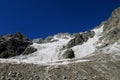 Mountain rock peaks and glacier