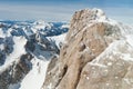 Mountain rock top summit peak winter snow, Marmolada Sella Dolomiti, Italy Royalty Free Stock Photo