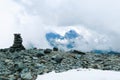 Mountain rocks cairn scenic view. Kara-Tyurek mountain pass. Altai Mountains, Russia