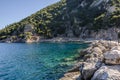 Mountain rocks and turquoise coast on the island of Ithaka Royalty Free Stock Photo