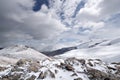 Mountain rocky landscape with stones and snow.