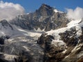 Mountain rocky peak above glacier