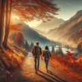 Mountain Romance: Sunrise Hike with Adventurous Couple Royalty Free Stock Photo