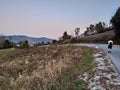 Mountain Rudnik Serbia Ostrovica pawed road and a hiker Royalty Free Stock Photo