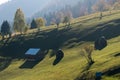 Mountain rural landscape with haystacks in autumn Royalty Free Stock Photo