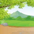 Mountain And Rural Scenery with Grass, Bush and Sky, Cloud And Rural Path. Royalty Free Stock Photo