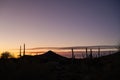 Mountain and Saguaro Cactus Silhouetted At Sunset Royalty Free Stock Photo