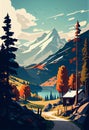 Mountain Scene Cabin Poster