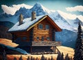 Mountain scene with a log home on the side of a rugged mountain, Generative AI Royalty Free Stock Photo