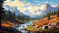 Lofi Graphic Illustration Of Kings Canyon National Park Landscape