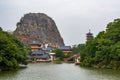 Mountain scenery and ancient Chinese buildings in Guilin, Guangxi, China Royalty Free Stock Photo