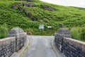 Mountain scenery and country road signs in the Elan valley of Wales. Royalty Free Stock Photo