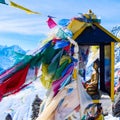 Mountain scenery from gokyo ri with prayer flags Royalty Free Stock Photo