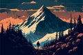 Mountain scenery. Landscape wallpaper of beautiful moutain design. Vector art of picturesque outdoor