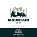 Mountain scenery logo illustration goat trees, hills, sun, mountains, symbol, illustration icon Royalty Free Stock Photo