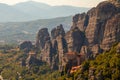Mountain scenery with Meteora rocks and Monastery. Famous place in Greece Royalty Free Stock Photo