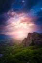 Mountain scenery with Meteora rocks and Monastery Royalty Free Stock Photo