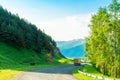 Mountain scenic road of the Caucasus and the truck with a load