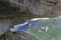 Large boulders frame a mountain scene on Chimney Rock Park. Royalty Free Stock Photo