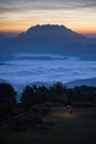 Mountain and sea of fog sunrise surrounded with mountain and forest at huai nam dang national park chiang mai, thailand