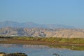 Mountain and sea nurture sunshine sunset in oman bird flamingo