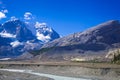 Mountain series, snow mountain, glacier and blue sky aside the parkway towards Jasper national park