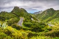 Mountain serpentine. The road is mountainous. The way from Anaga to Santa Cruz de Tenerife. Stunning top view. Anaga, Tenerife, C