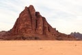 Mountain Seven Pillars of Wisdom at desert Wadi Rum, Jordan Royalty Free Stock Photo