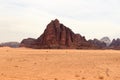 Mountain Seven Pillars of Wisdom at desert Wadi Rum, Jordan Royalty Free Stock Photo