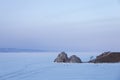 Mountain Shamanka. Sunset landscape. Lake Baikal, winter Royalty Free Stock Photo