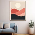 Mountain Shape Art Print: Light Red And Dark Beige Minimalism Royalty Free Stock Photo