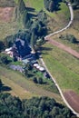 Mountain shelter seen from the top of Three Crowns Mountain, Poland Royalty Free Stock Photo