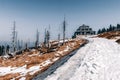 Mountain shelter in a winter sunny day, Giant Mountains, Poland Royalty Free Stock Photo